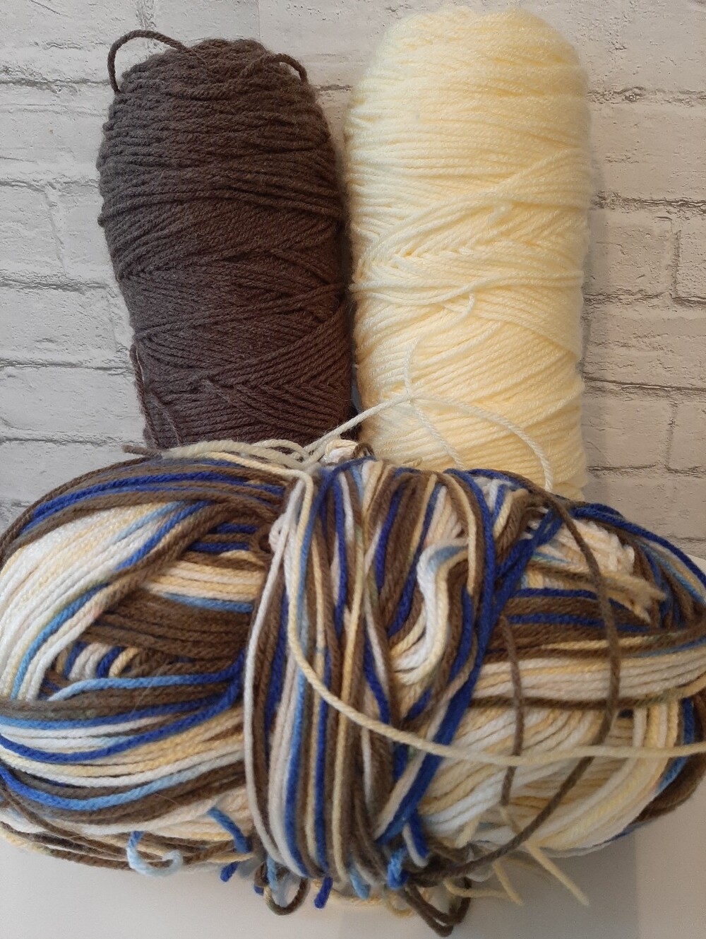 Neutral & Blue Variegated Yarn Trio - Cream, Brown, Blue